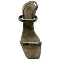 Load image into Gallery viewer, Brunello Cucinelli Embossed Metallic Strap Sandals with Monili Heel