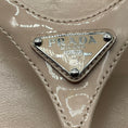 Load image into Gallery viewer, Prada Beige / Silver Logo Plaque Patent Leather Thong Sandals