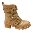 Load image into Gallery viewer, Alice + Olivia Beige Almond / Gold Hali Lug Sole Combat Moto Boots