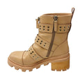 Load image into Gallery viewer, Alice + Olivia Beige Almond / Gold Hali Lug Sole Combat Moto Boots