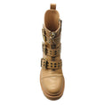 Load image into Gallery viewer, Alice + Olivia Beige Almond / Gold Hali Lug Sole Combat Moto Boots