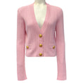 Load image into Gallery viewer, Balmain Pink Ribbed Knit V Neck Cardigan with Gold Buttons