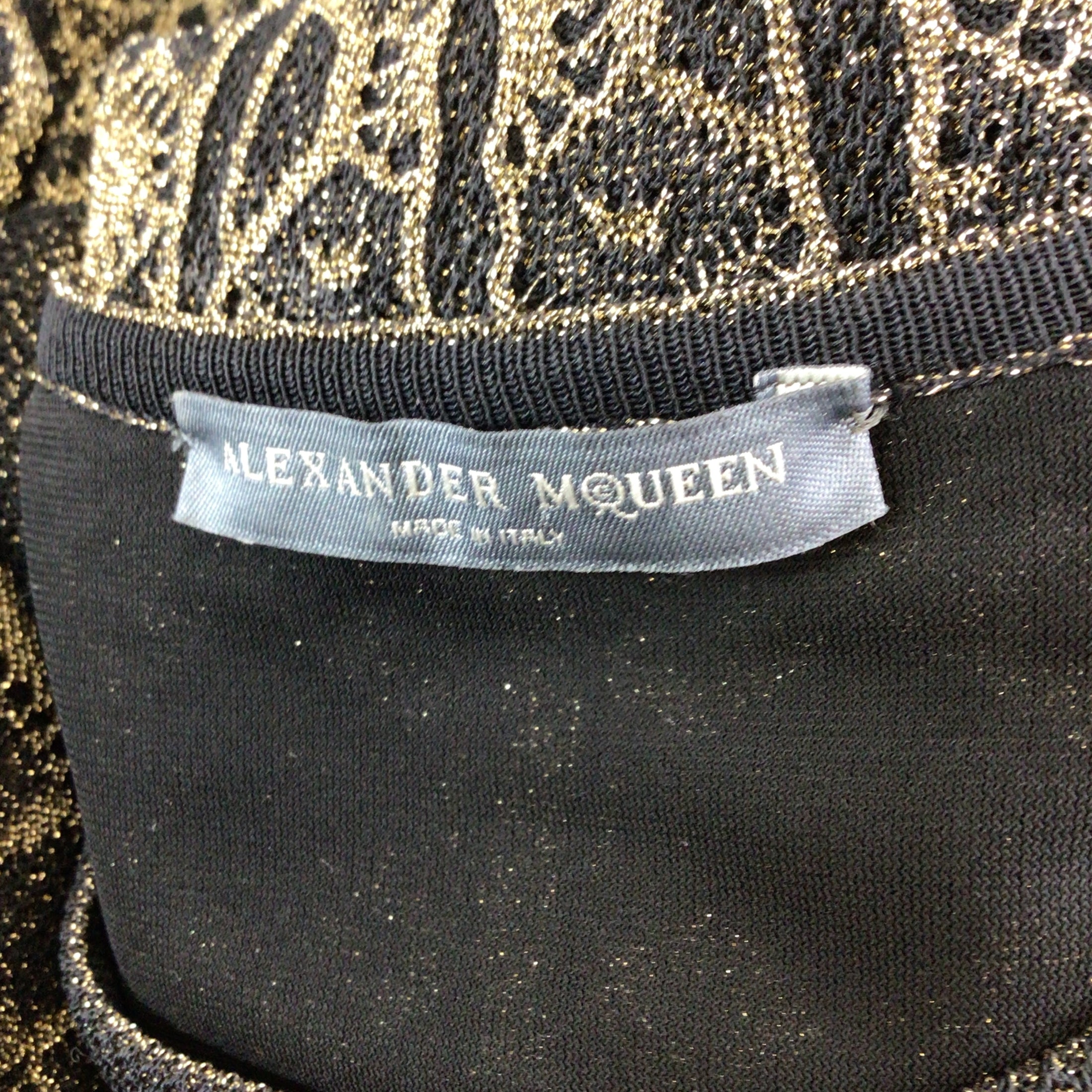 Alexander McQueen Black / Gold Metallic Sleeveless Fitted Knit Dress