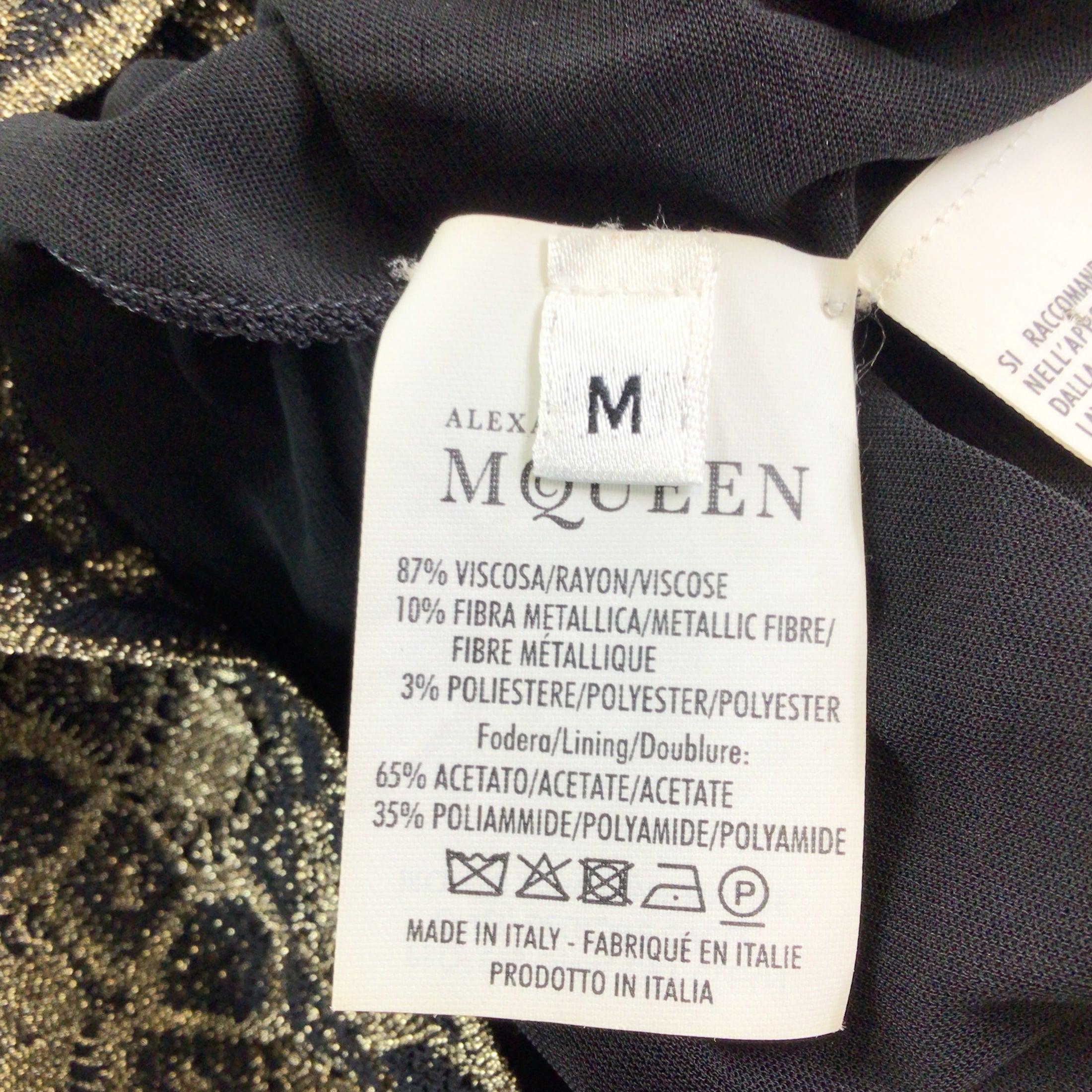 Alexander McQueen Black / Gold Metallic Sleeveless Fitted Knit Dress