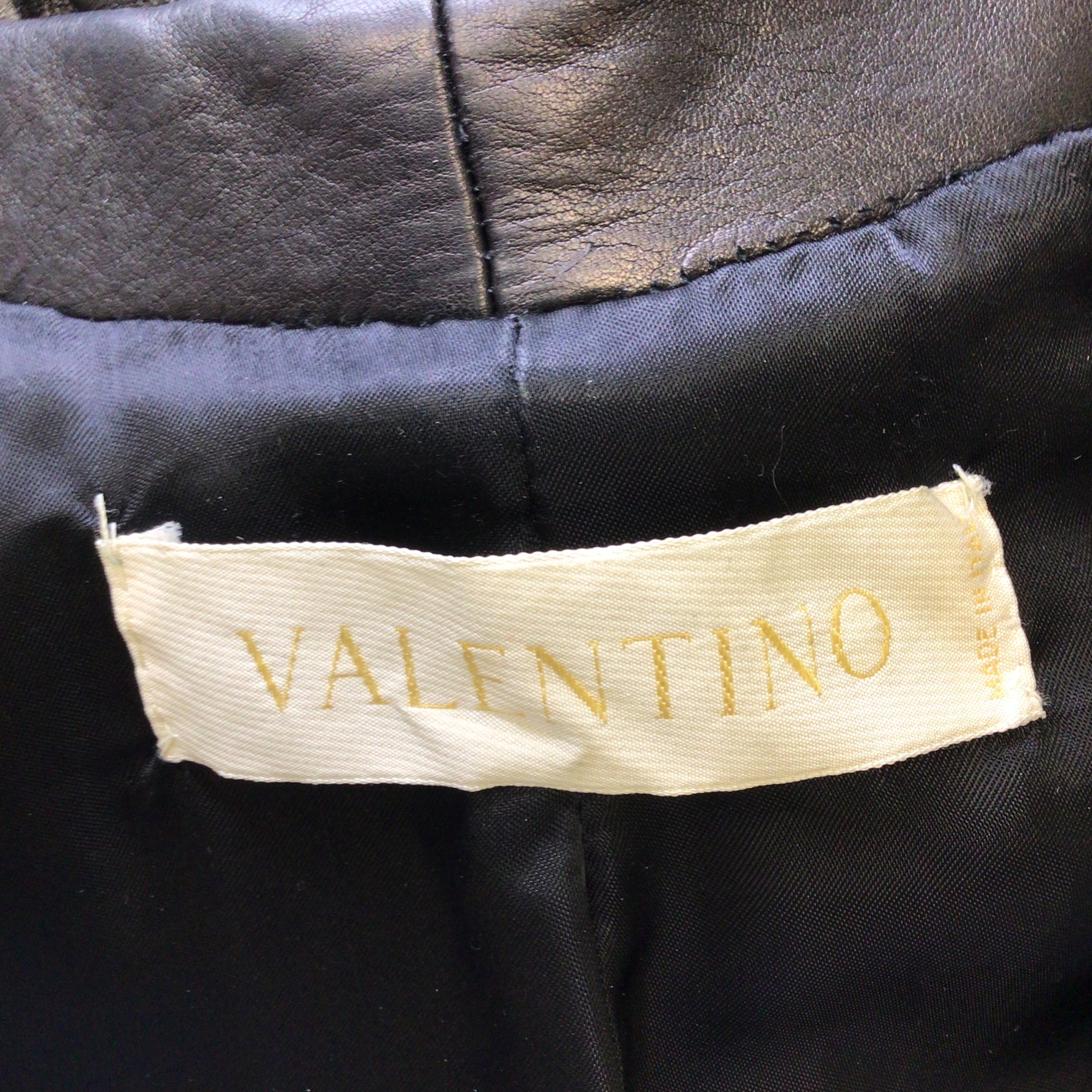 Valentino Black Vintage 90's Ruffled Detail Lambskin Leather Jacket
