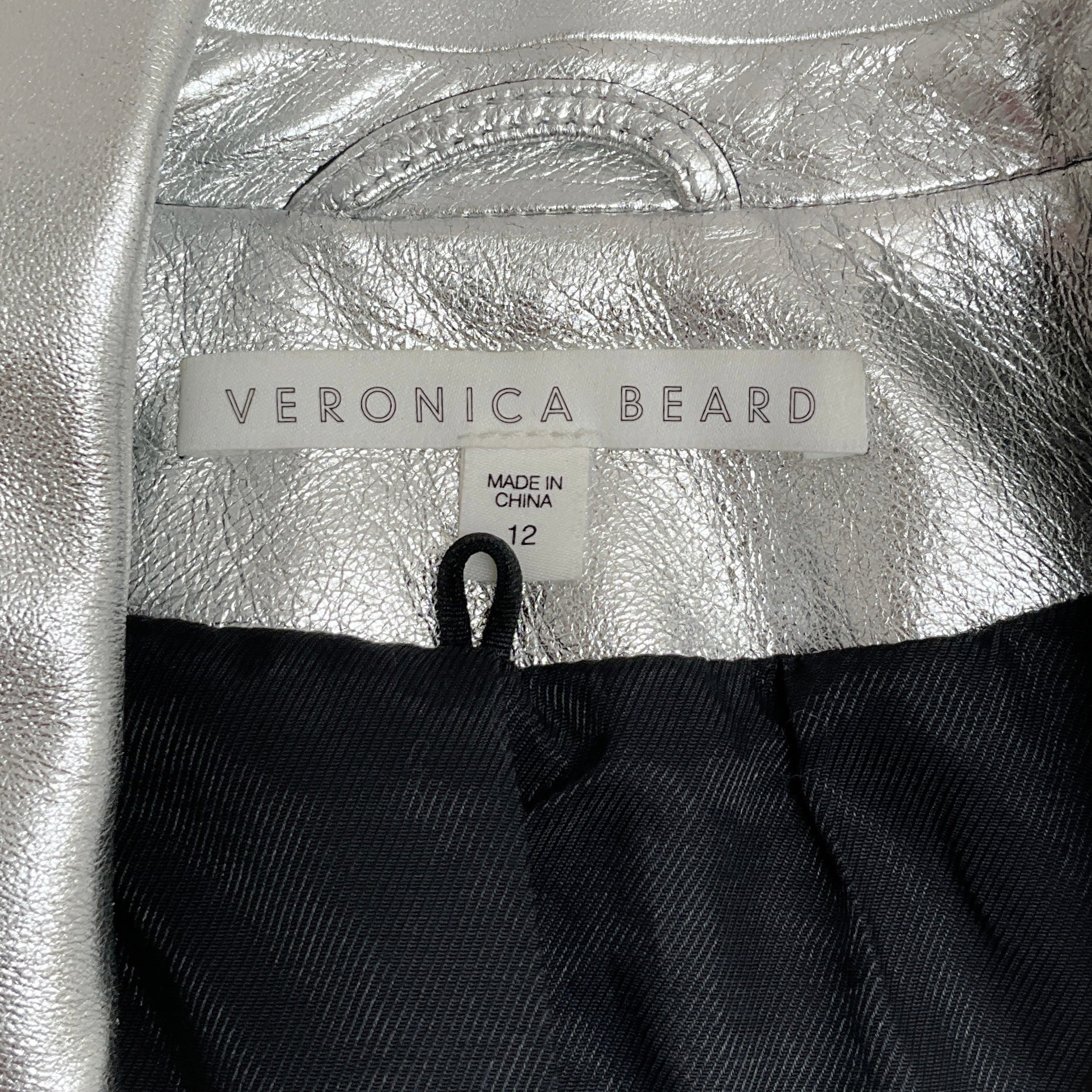 Veronica Beard Silver Metallic Leather Cooke Dickey Jacket