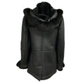 Load image into Gallery viewer, Burberry Brit Black Shearling Lined Leather Jacket with Fur Trimmed Hood