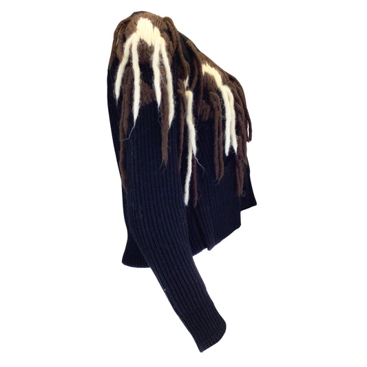 Sacai Black / Ivory / Brown Yarn Detail Ribbed Knit Cardigan Sweater
