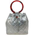 Load image into Gallery viewer, Chanel Vintage Silver Lambskin Drawstring Satchel with Tortoise Circle Handles