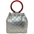 Load image into Gallery viewer, Chanel Vintage Silver Lambskin Drawstring Satchel with Tortoise Circle Handles