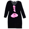 Load image into Gallery viewer, Valentino Boutique Vintage Black / Pink Satin Bow Detail Long Sleeved V-Neck Velvet Dress