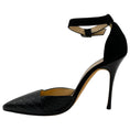 Load image into Gallery viewer, Manolo Blahnik Black Suede / Snakeskin Pumps with Ankle Strap