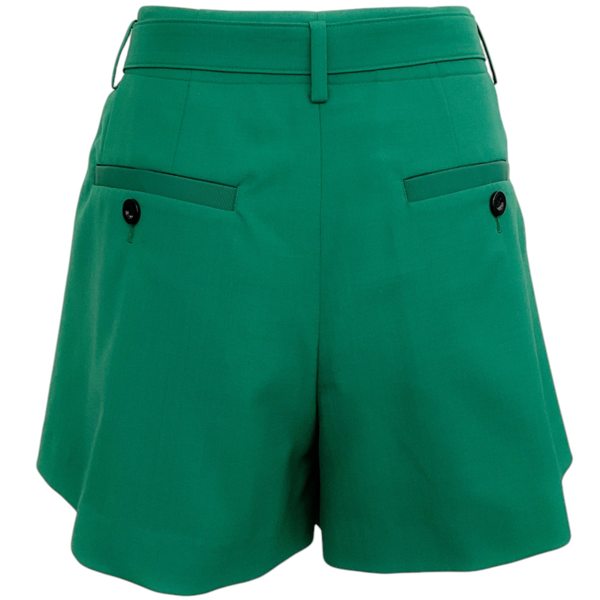 Sacai Green Wool Tuxedo Shorts with Belt