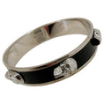 Load image into Gallery viewer, Alexander McQueen 3D Skull Black Enamel Silver Tone Bangle Bracelet