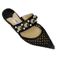 Load image into Gallery viewer, Jimmy Choo Black Basette Pearl Embellished Raffia and Nappa Leather Flat Mules