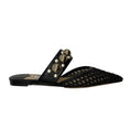 Load image into Gallery viewer, Jimmy Choo Black Basette Pearl Embellished Raffia and Nappa Leather Flat Mules