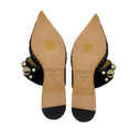 Load image into Gallery viewer, Jimmy Choo Black Basette Pearl Embellished Raffia and Nappa Leather Flat Mules