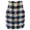 Load image into Gallery viewer, Balmain Cream / Marine Blue Gingham High Rise Mini Skirt with Gold Buttons