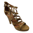 Load image into Gallery viewer, Valentino Nude / Gold Rockstud Caged High Heeled Leather Sandals