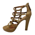 Load image into Gallery viewer, Valentino Nude / Gold Rockstud Caged High Heeled Leather Sandals
