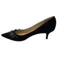 Load image into Gallery viewer, Jimmy Choo Black Crystal Embellished Pointed Toe Mid Heel Satin Pumps