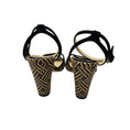 Load image into Gallery viewer, Jimmy Choo Tan / Black Edina Woven Raffia Ankle Strap Sandals with Suede Trim
