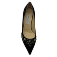 Load image into Gallery viewer, Jimmy Choo Black Crystal Embellished Pointed Toe Mid Heel Satin Pumps