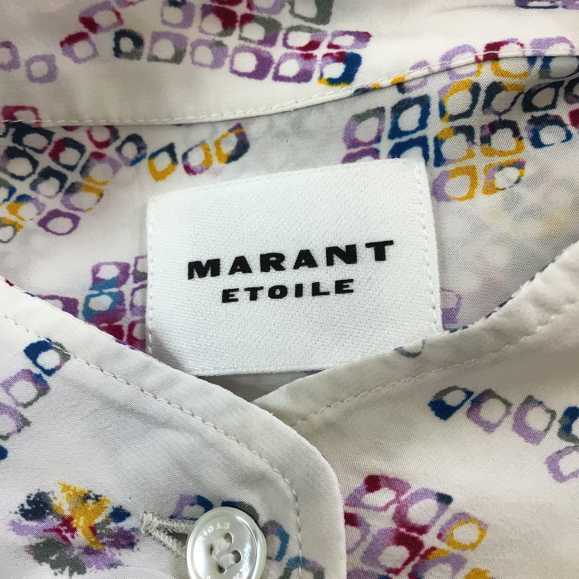 Isabel Marant Etoile White Multi Berangere Print Long Sleeved Crepe Top in Ecru