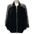 Load image into Gallery viewer, Stella McCartney Navy Blue Velvet Bomber Jacket with Lace Sleeves