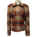 Load image into Gallery viewer, Barbara Bui Orange / Navy / Beige Wool Plaid Jacket with Belted Hem
