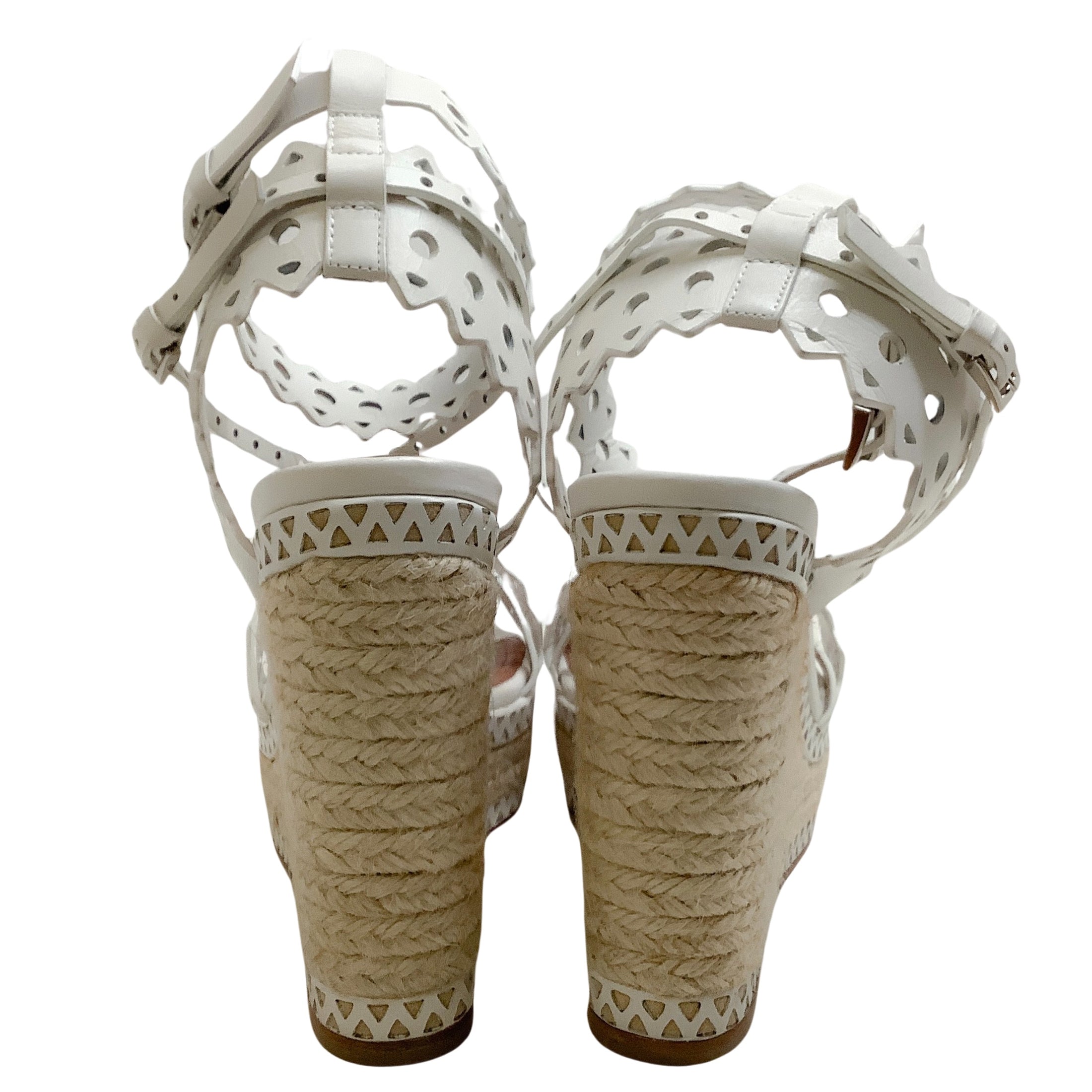 Alaia White Leather Cut Out Espadrille Wedge Sandals
