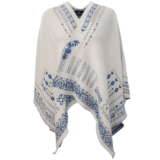 Etro Oyster / Blue Jacquard Wool Cape