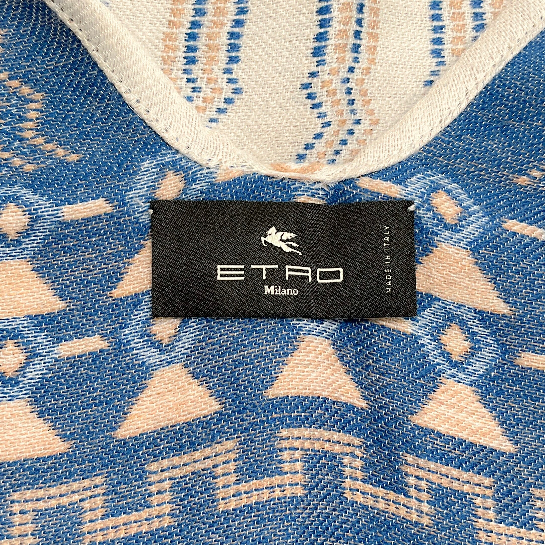 Etro Oyster / Blue Jacquard Wool Cape