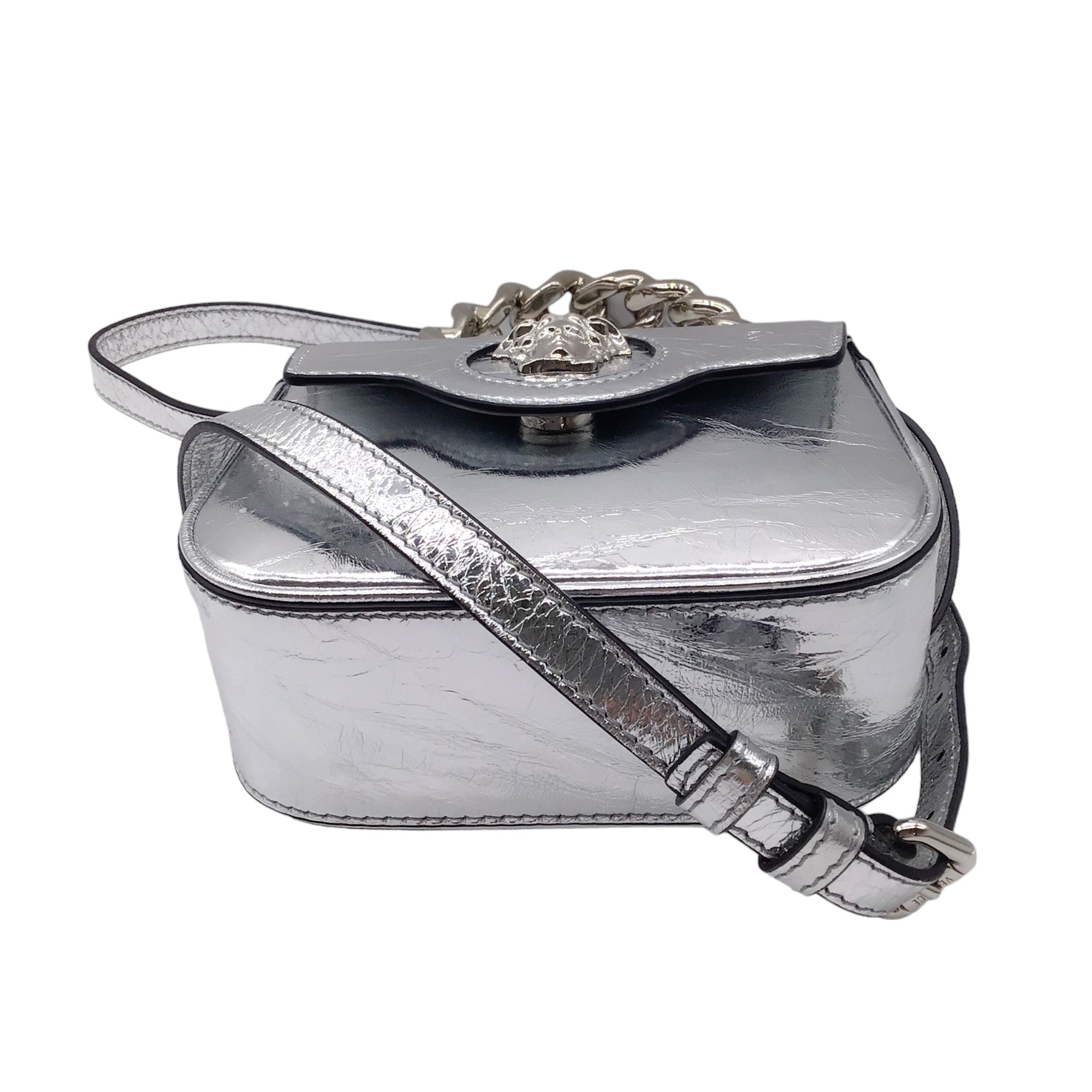 Versace Silver Top Handle Lambskin Leather La Medusa Mini Handbag