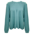 Load image into Gallery viewer, Valentino Turquoise Wool and Cashmere Knit Crewneck Pullover Sweater with Lace Back