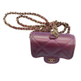Load image into Gallery viewer, Chanel 2021 Purple / Light Gold CC Logo Chain Strap Quilted Iridescent Lambskin Leather Airpods Pro Case / Handbag