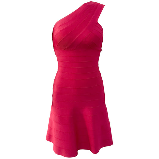 Herve Leger Bright Pink One Shoulder Sydney Dress
