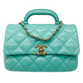 Load image into Gallery viewer, Chanel 2024 Turquoise / Gold Hardware Quilted Lambskin Leather Coco Trip Top Handle Flap Bag