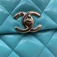 Load image into Gallery viewer, Chanel 2024 Turquoise / Gold Hardware Quilted Lambskin Leather Coco Trip Top Handle Flap Bag