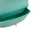 Load image into Gallery viewer, Chanel 2024 Turquoise / Gold Hardware Quilted Lambskin Leather Coco Trip Top Handle Flap Bag