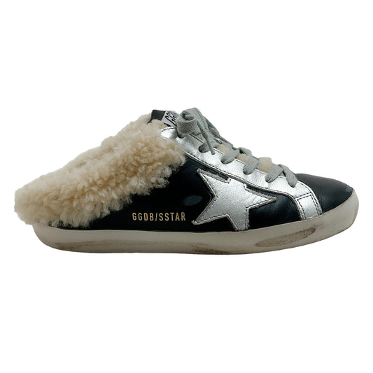 Golden Goose Deluxe Brand Black / SIlver Shearling Lined Sneaker Mules