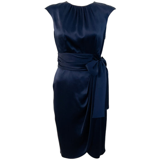 Carolina Herrera Navy Blue Silk Dress with Tie at Waist