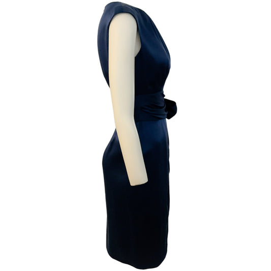 Carolina Herrera Navy Blue Silk Dress with Tie at Waist
