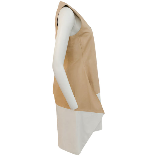 Reed Krakoff Ivory / Tan Leather Sleeveless Dress