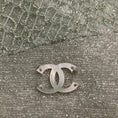 Load image into Gallery viewer, Chanel RARE Vintage 2001 Pale Mint Green / Silver Metallic Gown with Fishnet Trim and Three Camellia Flower Leather Brooches