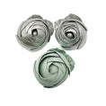 Load image into Gallery viewer, Chanel RARE Vintage 2001 Pale Mint Green / Silver Metallic Gown with Fishnet Trim and Three Camellia Flower Leather Brooches