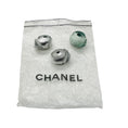 Load image into Gallery viewer, Chanel RARE Vintage 2001 Pale Mint Green / Silver Metallic Gown with Fishnet Trim and Three Camellia Flower Leather Brooches