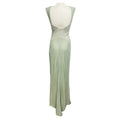 Load image into Gallery viewer, Chanel RARE Vintage 2001 Pale Mint Green / Silver Metallic Gown with Fishnet Trim and Three Camellia Flower Leather Brooches