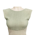 Load image into Gallery viewer, Chanel RARE Vintage 2001 Pale Mint Green / Silver Metallic Gown with Fishnet Trim and Three Camellia Flower Leather Brooches