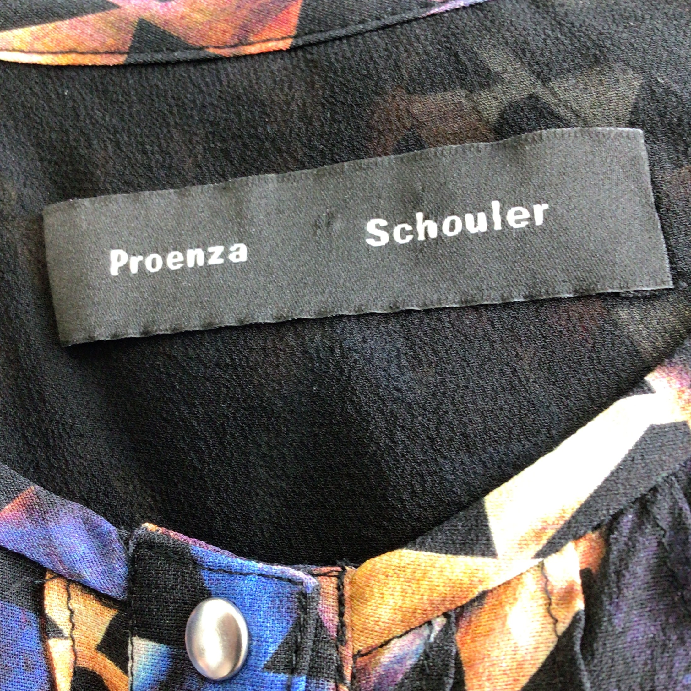 Proenza Schouler Black / Blue Multi Printed Sleeveless Silk Dress